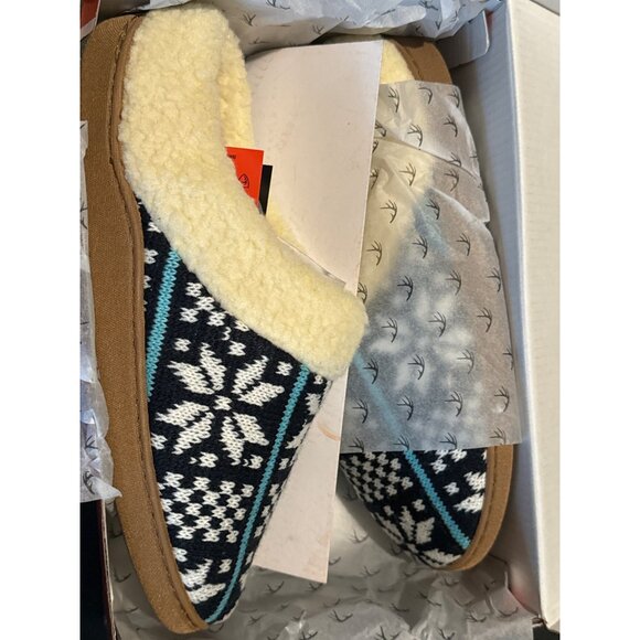 Deer Stags Mens Lodge Round Toe Slip on Slippers, Navy/White Knit, Size S, NIB - Picture 2 of 4